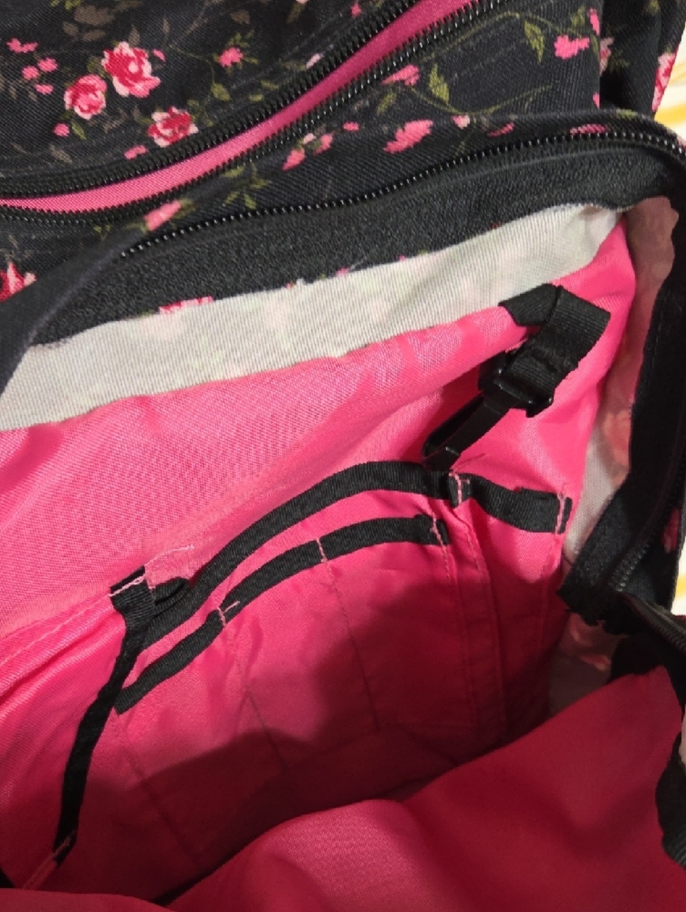 Jansport Black Backpack with Pink Floral Print - Picture 3 of 10